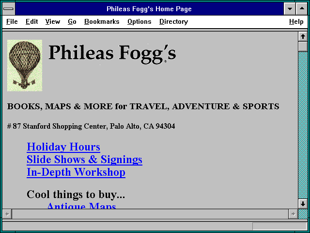 Screenshot of Phileas Fogg's Home Page