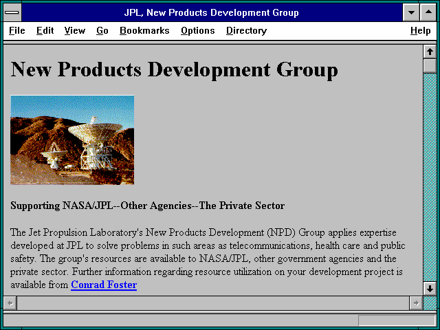 Screenshot of JPL New Products Development Group