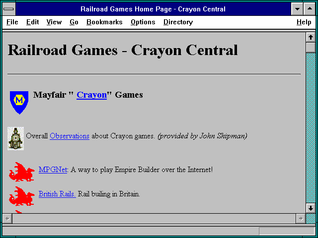 Screenshot of Railroad Games Home Page - Crayon Central