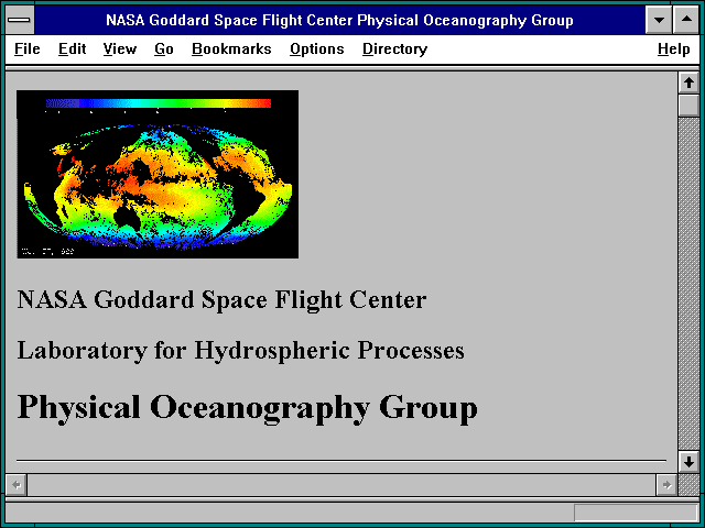 Screenshot of NASA Goddard Space Flight Center Physical OceanographyGroup
