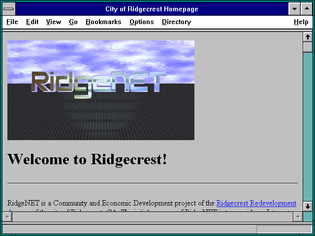 Screenshot of City of Ridgecrest Homepage