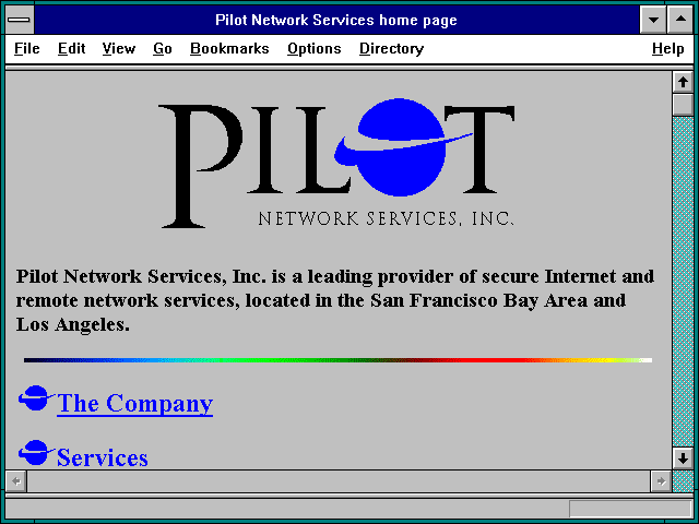 Screenshot of Pilot Network Services home page