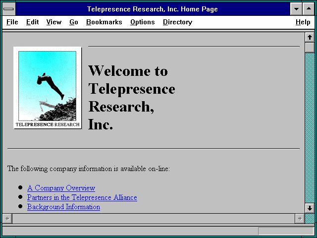 Screenshot of Telepresence Research Inc. Home Page