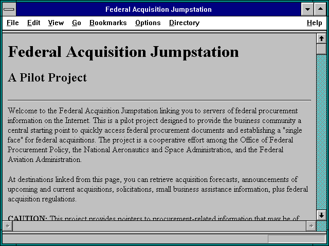 Screenshot of Federal Acquisition Jumpstation