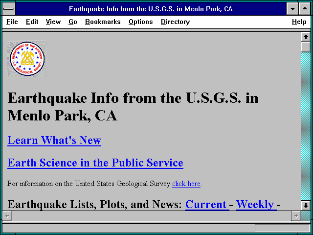 Screenshot of Earthquake Info from the U.S.G.S. in Menlo Park CA