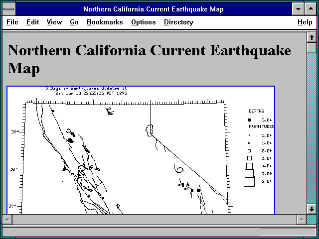 Screenshot of Northern California Current Earthquake Map