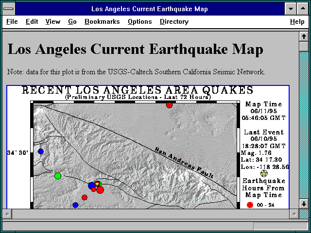 Screenshot of Los Angeles Current Earthquake Map
