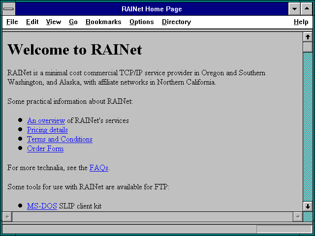 Screenshot of RAINet Home Page
