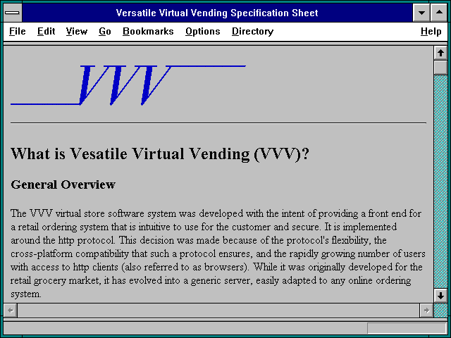 Screenshot of Versatile Virtual Vending Specification Sheet