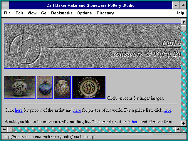Screenshot of Carl Baker Raku and Stoneware Pottery Studio