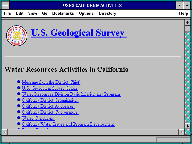 Screenshot of USGS CALIFORNIA ACTIVITIES