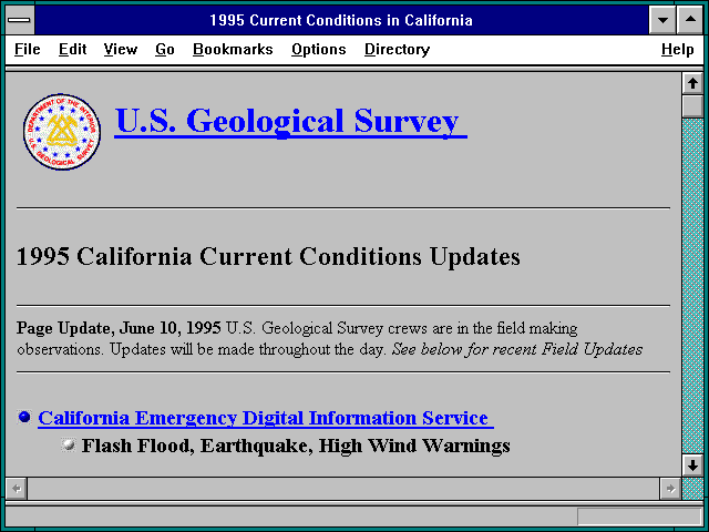 Screenshot of 1995 Current Conditions in California