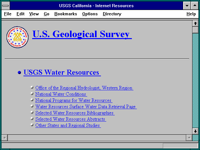 Screenshot of USGS California - Internet Resources
