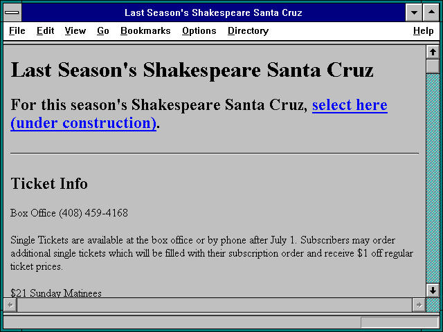 Screenshot of Last Season's Shakespeare Santa Cruz