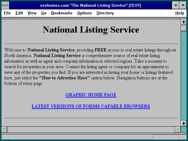 Screenshot of seehomes.com 'The National Listing Service' (TEXT)