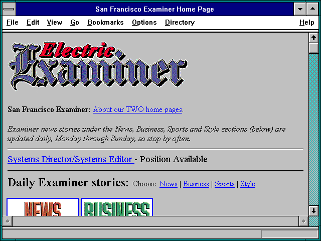 Screenshot of San Francisco Examiner Home Page