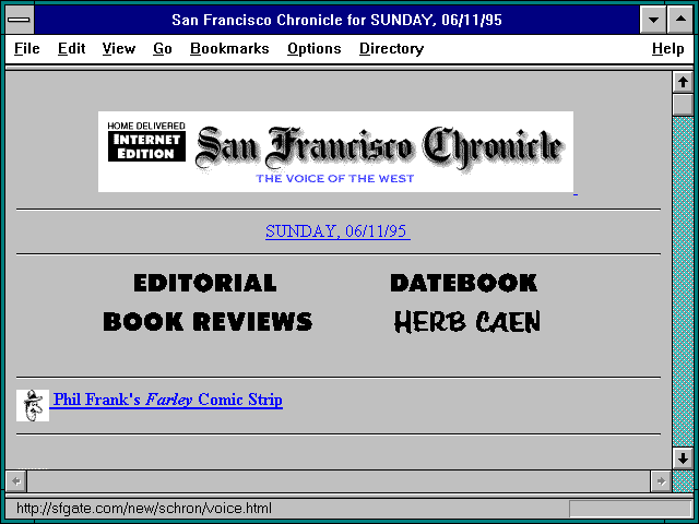 Screenshot of San Francisco Chronicle for SUNDAY 06/11/95