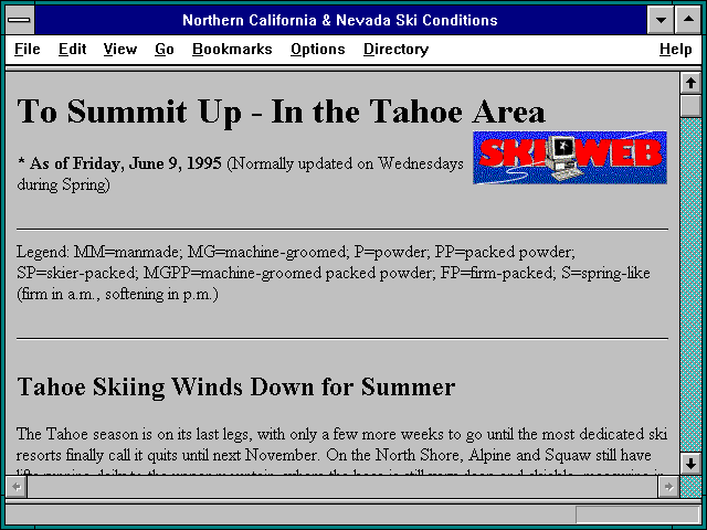 Screenshot of Northern California & Nevada Ski Conditions