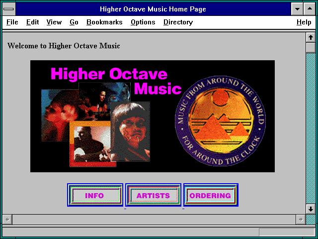Screenshot of Higher Octave Music Home Page