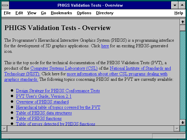 Screenshot of PHIGS Validation Tests - Overview