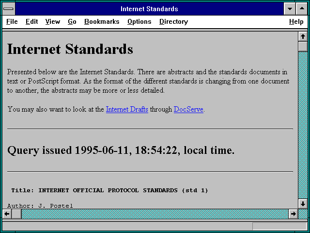 Screenshot of Internet Standards