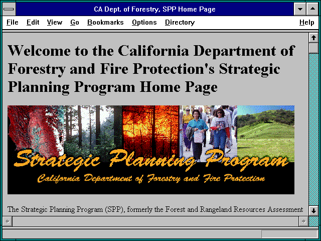 Screenshot of CA Dept. of Forestry SPP Home Page