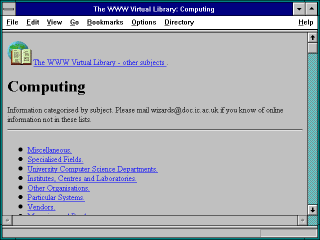 Screenshot of The WWW Virtual Library: Computing
