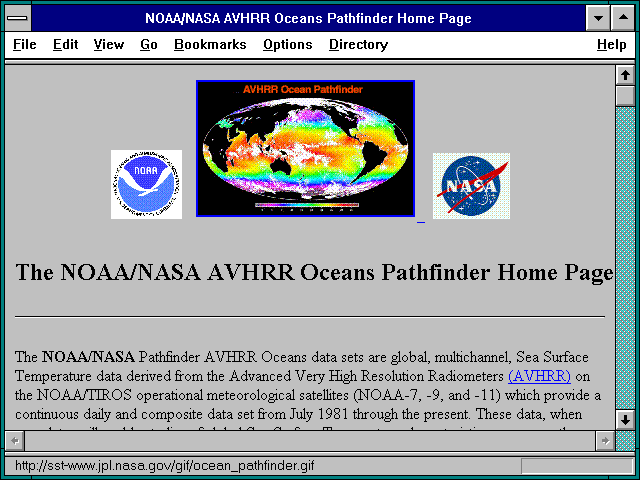Screenshot of NOAA/NASA AVHRR Oceans Pathfinder Home Page