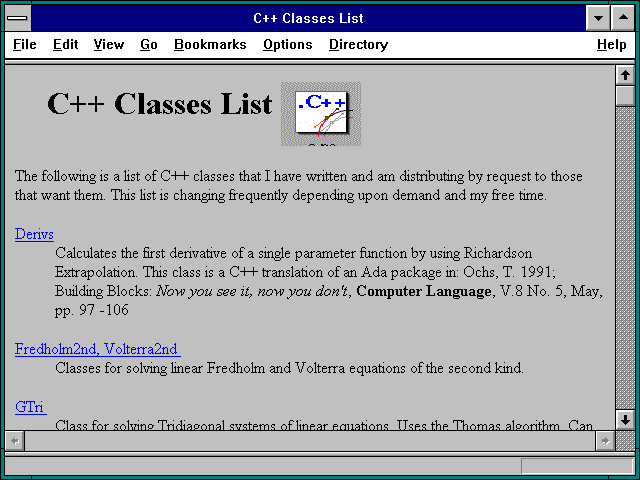 Screenshot of C++ Classes List