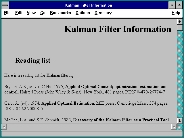 Screenshot of Kalman Filter Information