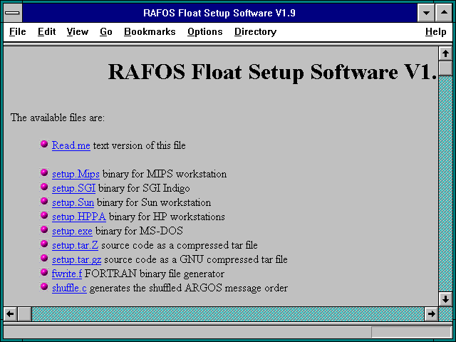 Screenshot of RAFOS Float Setup Software V1.9