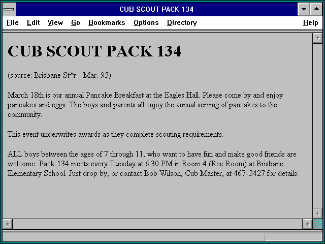 Screenshot of CUB SCOUT PACK 134