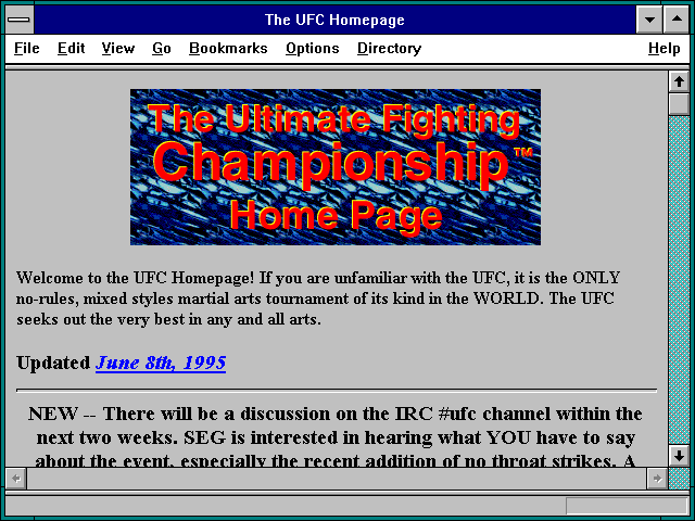 Screenshot of The UFC Homepage