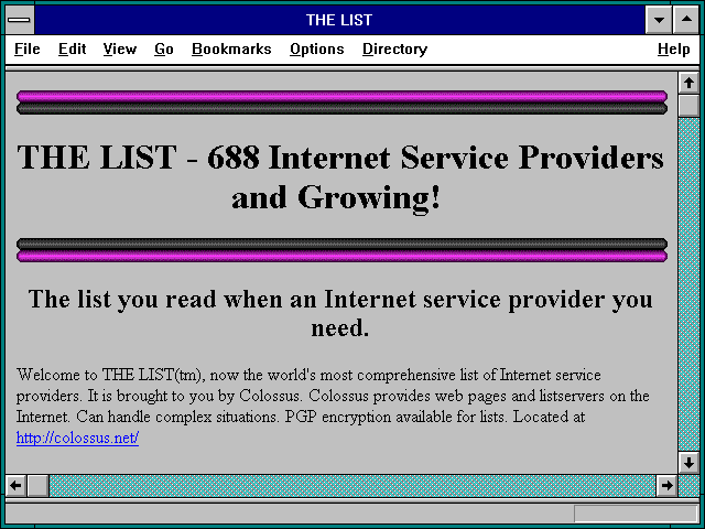 Screenshot of Mecklermedia's List of ISP's