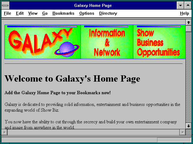 Screenshot of Galaxy Home Page