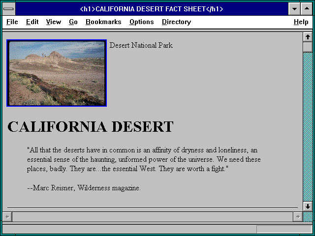Screenshot of CALIFORNIA DESERT FACT SHEET
