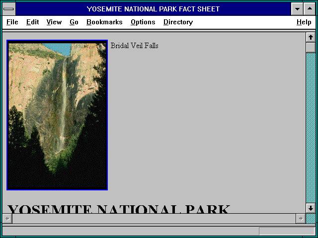 Screenshot of YOSEMITE NATIONAL PARK FACT SHEET