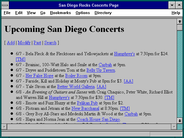 Screenshot of San Diego Rocks Concerts Page