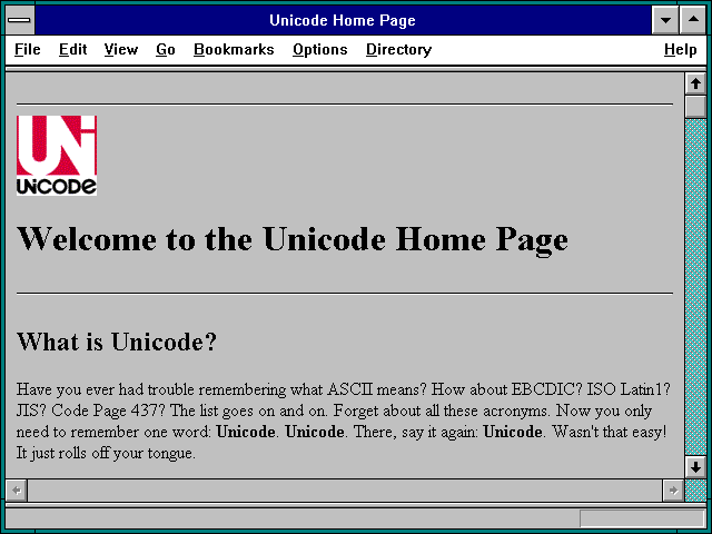 Screenshot of Unicode Home Page