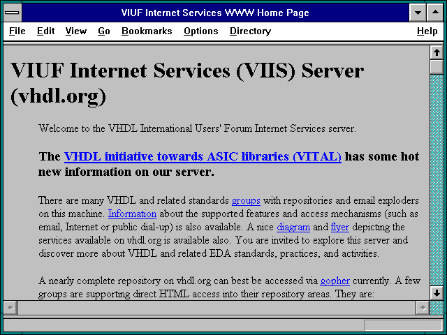 Screenshot of VIUF Internet Services WWW Home Page