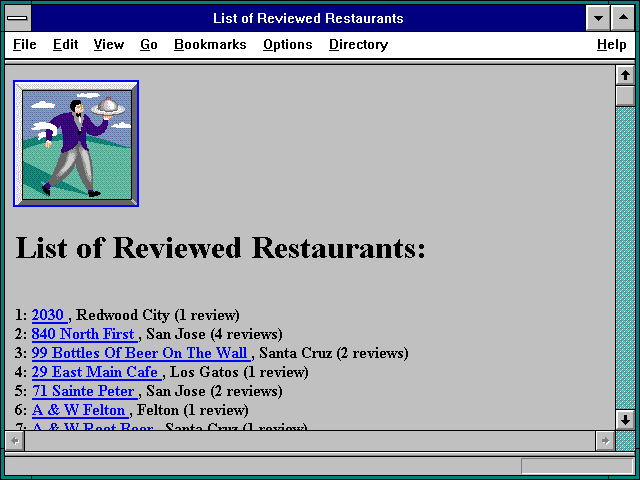 Screenshot of List of Reviewed Restaurants