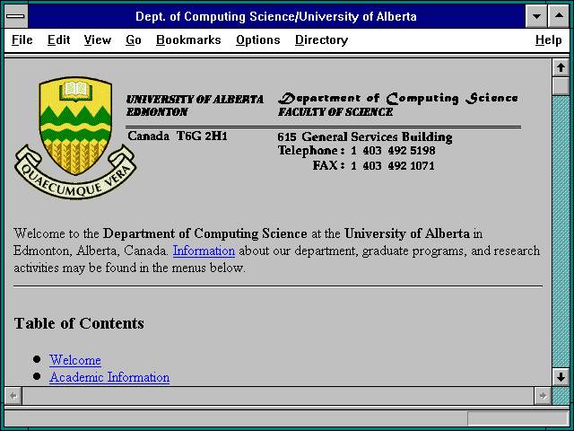 Screenshot of Dept. of Computing Science/University of Alberta