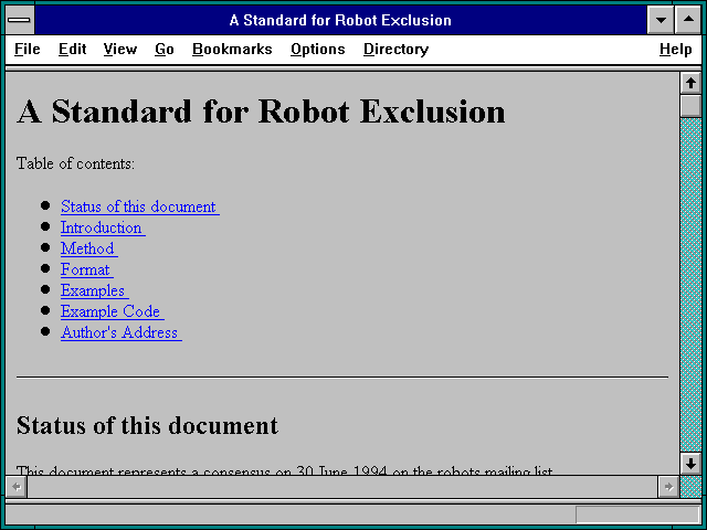 Screenshot of A Standard for Robot Exclusion
