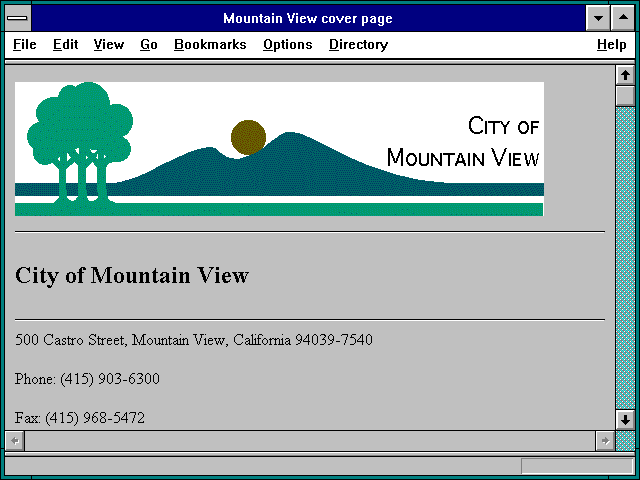 Screenshot of Mountain View cover page