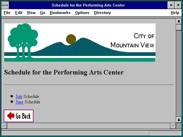 Screenshot of Schedule for the Performing Arts Center