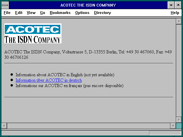 Screenshot of ACOTEC THE ISDN COMPANY