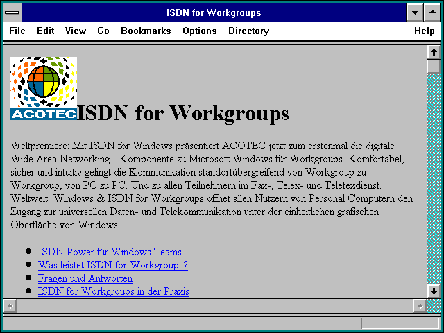 Screenshot of ISDN for Workgroups
