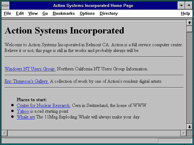 Screenshot of Action Systems Incorporated Home Page