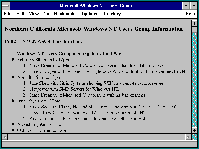 Screenshot of Microsoft Windows NT Users Group