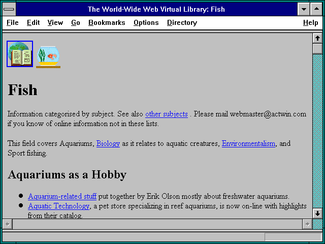 Screenshot of The World-Wide Web Virtual Library: Fish